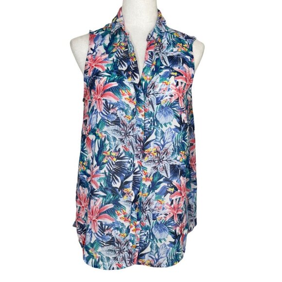H&M Women's Drop Shoulder Hawaiian Floral Print Button Up Collared Top Medium - Picture 1 of 6